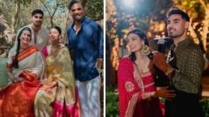 Ahan Shetty poses with Suniel Shetty and Mana Shetty; shares unseen family pic from Athiya-KL Rahul's wedding